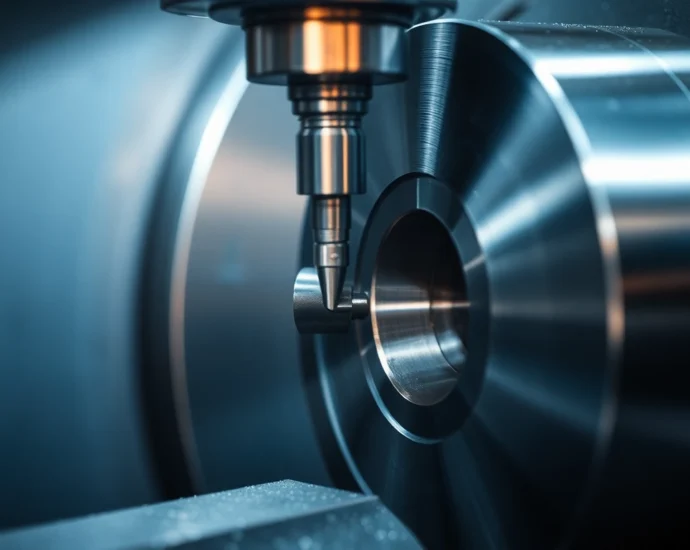 Detail of wendeplatten drehen in der Metallbearbeitung mit scharfen, präzisen Schneidplatten in einer CNC-Maschine, hervorgehoben für optimale Schnittqualität.