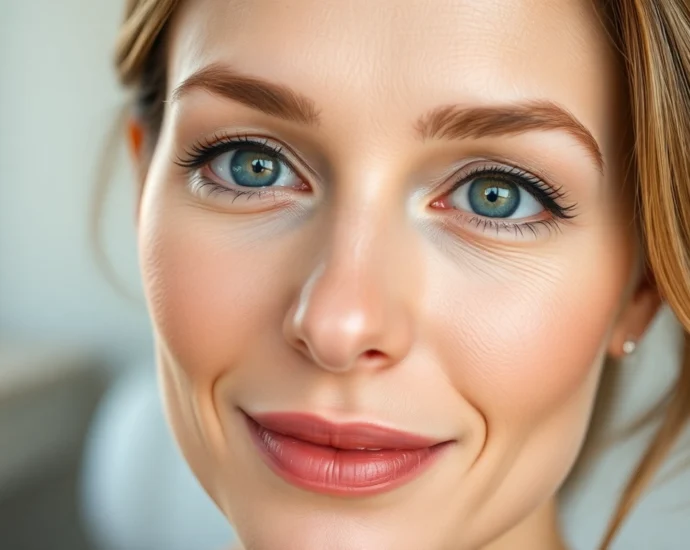 Oberlidstraffung Zürich: Woman with lifted eyelids showcasing natural rejuvenation and aesthetic enhancement.