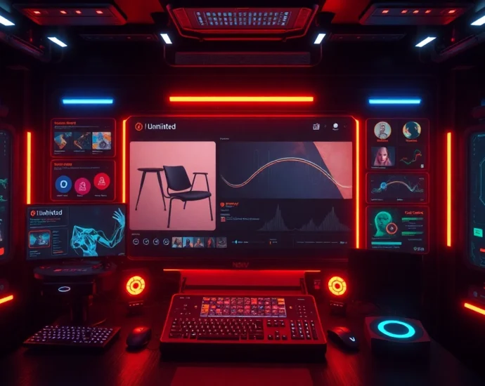 Engaging image showcasing a no limit NSFW AI generator with vibrant neon visuals and unrestricted creative freedom for users.