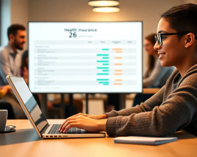 Health Insurance when turning 26: Young adult compares plans on a laptop plan finder