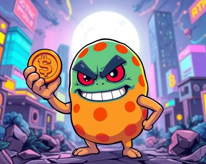 Powerful Angry Pepe Meme Coins illustration showcasing a fierce pepe holding crypto tokens for