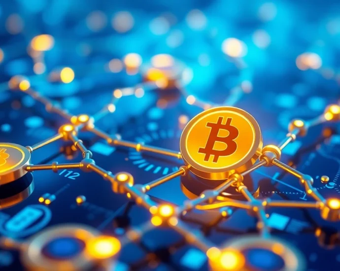 Comprehensive Blockchain and NFT Technology Guide illustrating digital chains and NFT icons for
