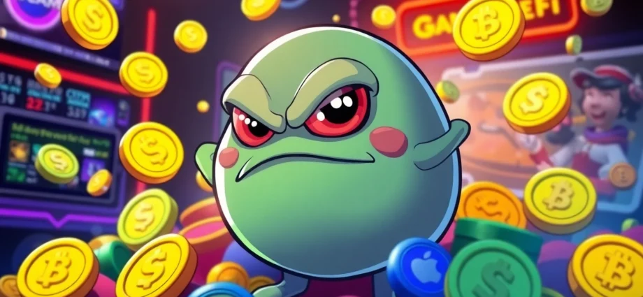 Engaging scene featuring Angry Pepe Meme Coins with GambleFi gaming elements and