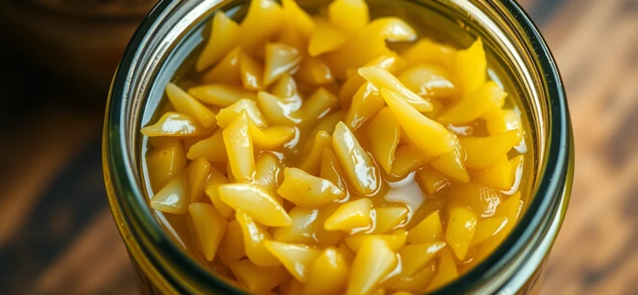 Premium Minced Garlic in oil displayed in a glass jar with fresh garlic cloves and oil,